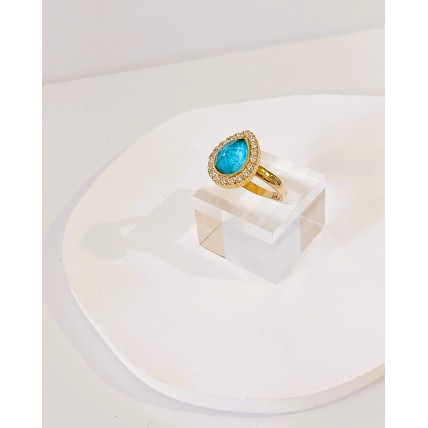 Γυναικείο Ασημένιο επίχρυσο δαχτυλίδι δάκρυ με ζιργκον (SR69)